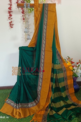 [SKL1605] Narayan Peth Plain Cotton Saree With Patti Pallu