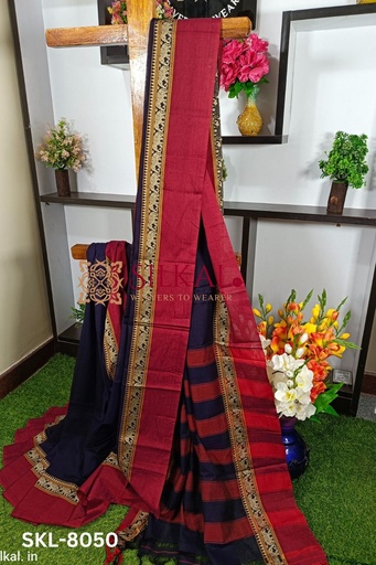 [SKL1608] Narayan Peth Plain Cotton Saree With Patti Pallu