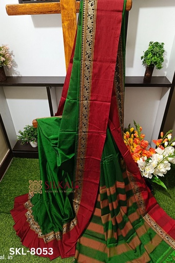 [SKL1610] Narayan Peth Plain Cotton Saree With Patti Pallu