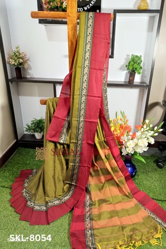 [SKL1611] Narayan Peth Plain Cotton Saree With Patti Pallu