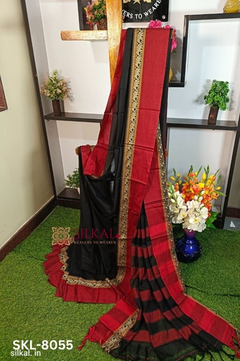[SKL1612] Narayan Peth Plain Cotton Saree With Patti Pallu