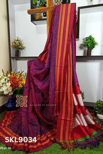 [SKL1613] Ilkal Print Viscose Silk Gayatri Border Saree