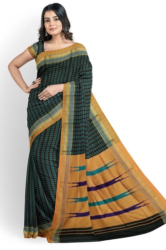 [SKL1675] Ilkal Cotton Small Checks Saree With Thoda Paras Border