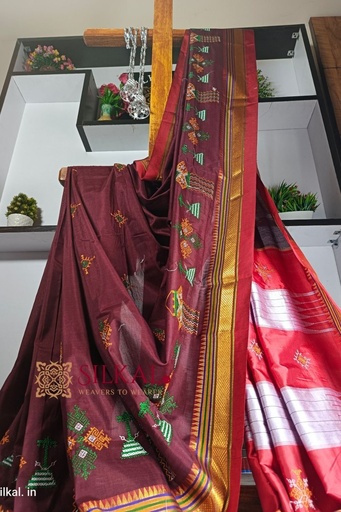 [SKL1693] Ilkal Semi Silk With Kasuti Saree