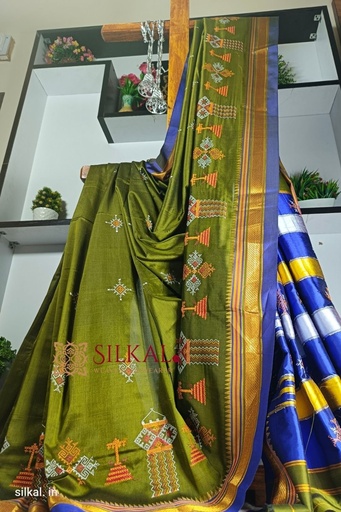 [SKL1696] Ilkal Semi Silk With Kasuti Saree