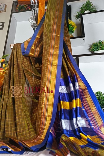 [SKL1716] Ilkal Checked Mercerized Silk