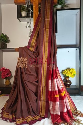 [SKL1735] Ilkal Handloom Weaved Special Mercerised Cotton With Pure Silk Pallu Saree