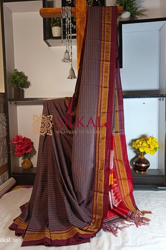 [SKL1740] Ilkal Handloom Weaved Special Mercerised Cotton With Pure Silk Pallu Saree