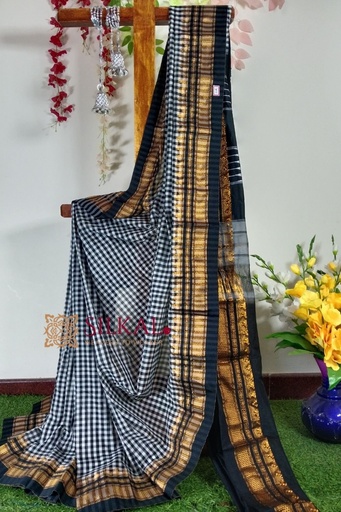 [SKL1052] Ilkal Small Check Cotton Silk Saree