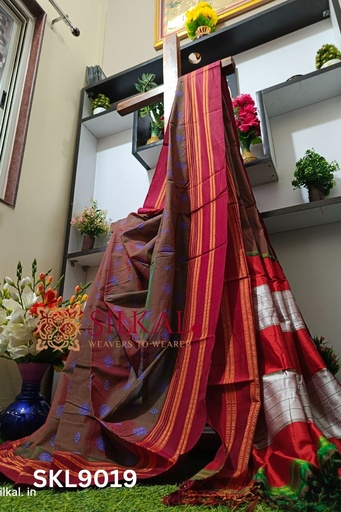 [SKL1876] Ilkal Print Viscose Silk Gayatri Border Saree