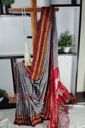 [SKL1955] Handloom Print Viscose Silk Gayatri Border Saree