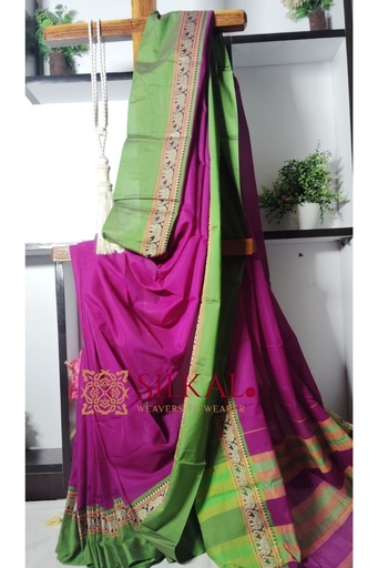 [SKL1957] Narayan Peth Plain Cotton Saree With Patti Pallu Saree