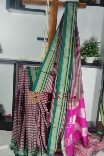 [SKL1961] Ilkal Handloom Viscose Cotton Silk Chikki Paras Border Saree