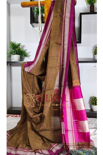 [SKL2029] Ilkal Handloom Viscose Cotton Silk Chikki Paras Border Saree