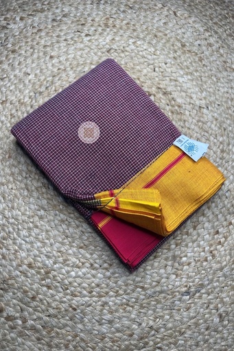 [SKL1092] Patteda Anchu Pure Cotton Handloom Saree