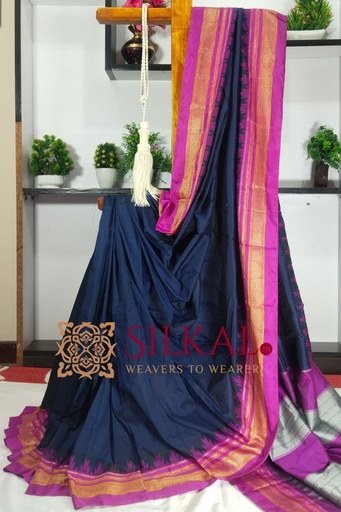 [SKL2099] Ilkal Poly Cotton Temple Gadwal Plain Saree