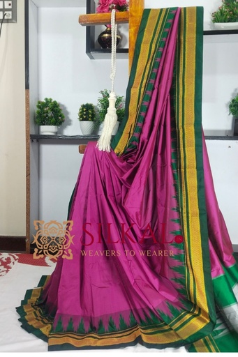 [SKL3006] Ilkal Poly Cotton Temple Gadwal Plain Saree