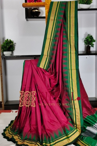 [SKL3031] Ilkal Poly Cotton Temple Gadwal Plain Saree