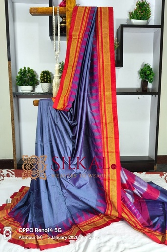 [SKL3032] Ilkal Poly Cotton Temple Gadwal Plain Saree