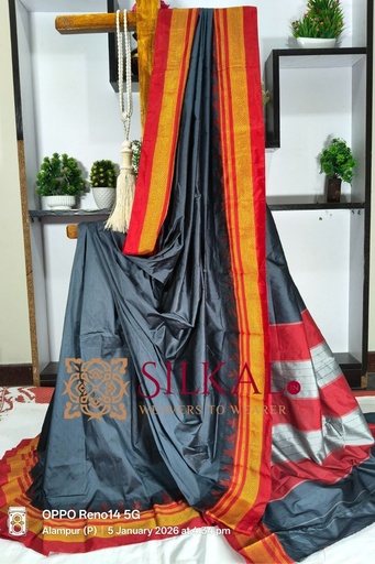 [SKL3035] Ilkal Poly Cotton Temple Gadwal Plain Saree