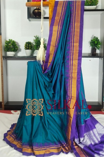 [SKL3036] Ilkal Poly Cotton Temple Gadwal Plain Saree