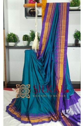 [SKL3039] Ilkal Poly Cotton Temple Gadwal Plain Saree