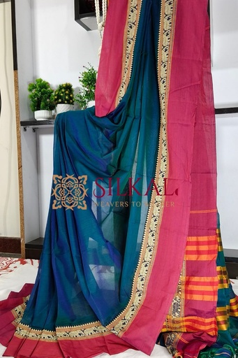 [SKL3111] Narayan Peth Plain Cotton Saree With Patti Pallu