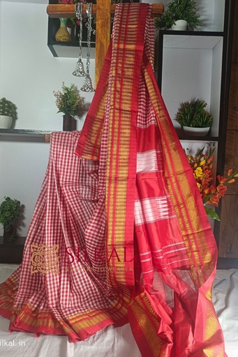[SKL1110] Ilkal Small Check Cotton Silk Saree