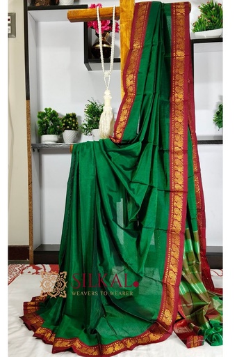 [SKL3113] Narayan Peth Plain Cotton Saree With Patti Pallu