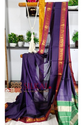 [SKL3114] Narayan Peth Plain Cotton Saree With Patti Pallu