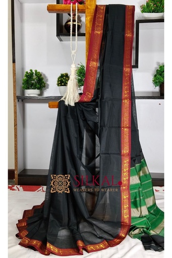 [SKL3116] Narayan Peth Plain Cotton Saree With Patti Pallu