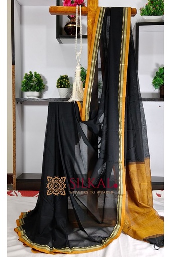 [SKL3123] Narayan Peth Plain Cotton Saree With Patti Pallu