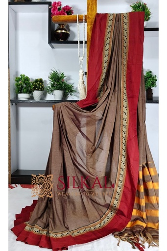 [SKL3126] Narayan Peth Plain Cotton Saree With Patti Pallu