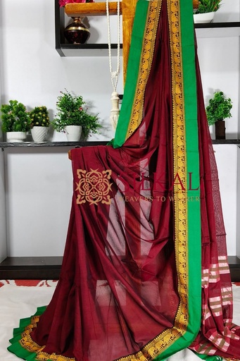 [SKL3127] Narayan Peth Plain Cotton Saree With Patti Pallu