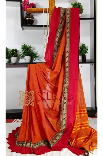 [SKL3128] Narayan Peth Plain Cotton Saree With Patti Pallu