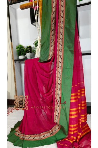 [SKL3129] Narayan Peth Plain Cotton Saree With Patti Pallu