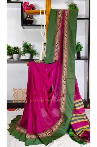 [SKL3130] Narayan Peth Plain Cotton Saree With Patti Pallu Saree Code- SKL3 130