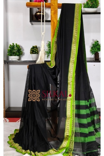 [SKL3131] Narayan Peth Plain Cotton Saree With Patti Pallu