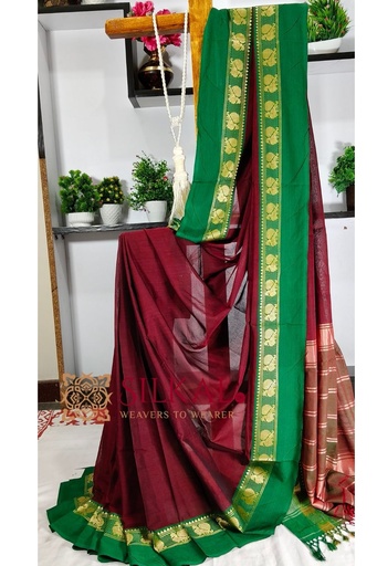 [SKL3132] Narayan Peth Plain Cotton Saree With Patti Pallu