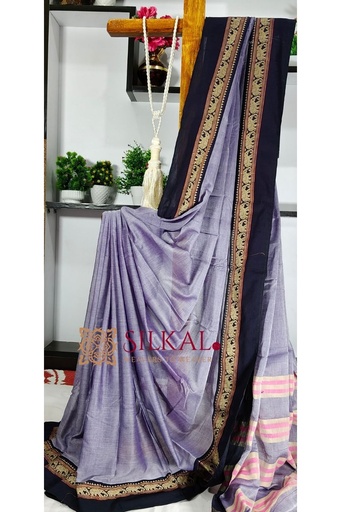 [SKL3138] Narayan Peth Plain Cotton Saree With Patti Pallu