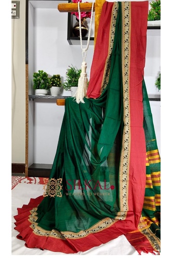 [SKL3140] Narayan Peth Plain Cotton Saree With Patti Pallu