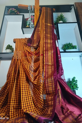 [SKL1122] Ilkal Small Check Cotton Silk Saree