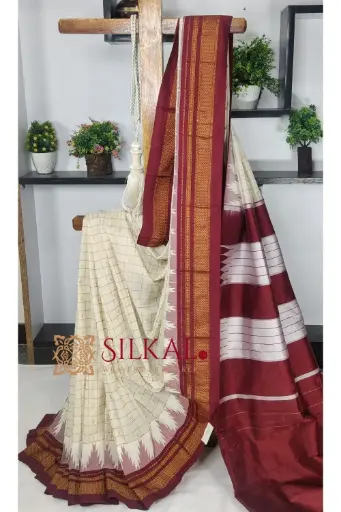 [SKL03367] SKL03367 Ilkal Big Checks Temple Border Saree 