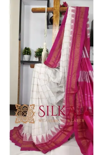 [SKL03369] Ilkal Big Checks Temple Border Saree 