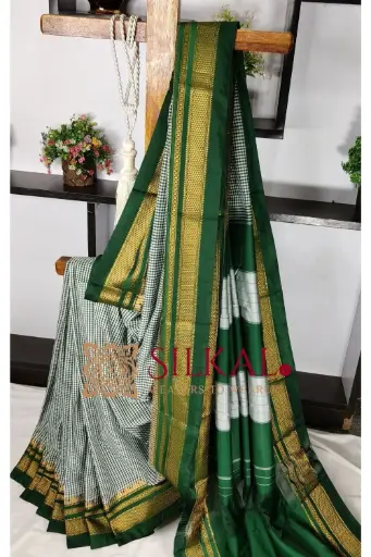 [SKL03498] SKL03498 Ilkal Gadiwal small check cotton silk saree 