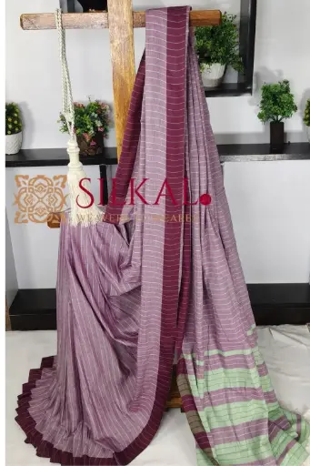 [SKL03410] SKL03410 Ilkal Handloom Mercerised Cotton Stripe Saree 