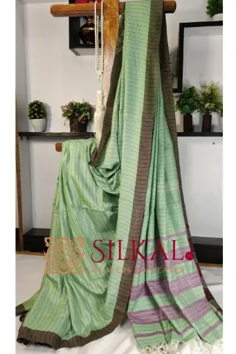[SKL03402] SKL03402 Ilkal Handloom Mercerised Cotton Stripe Saree 