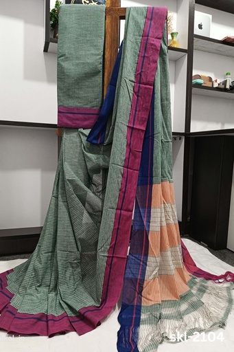 [SKL1131] Patteda Anchu Pure Cotton Handwoven Saree