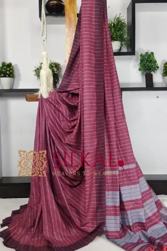 [SKL03411] SKL03411 Ilkal Handloom Mercerised Cotton Stripe Saree 