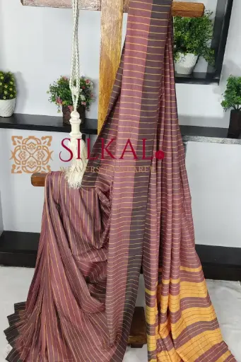 [SKL03413] SKL03413 Ilkal Handloom Mercerised Cotton Stripe Saree  